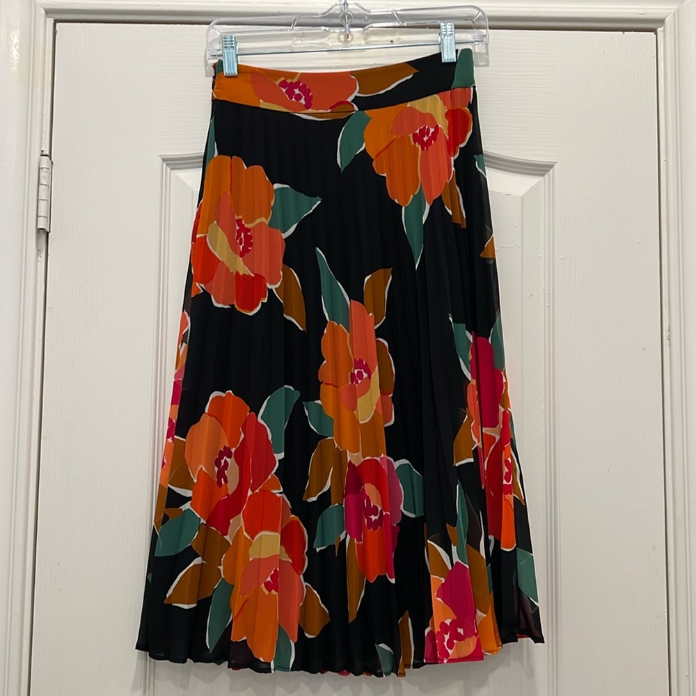 Sezane Floral Midi Skirt - Black and Orange